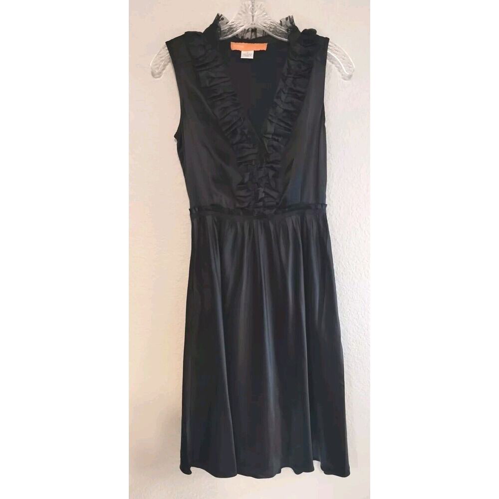 Cynthia Steffe Black Satin Ruffled Sleeveless Empire Waist Party Dress 2 MSP$330